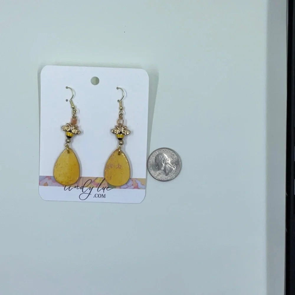 Golden Dangle Teardrop Statement Earrings with Bee Charm